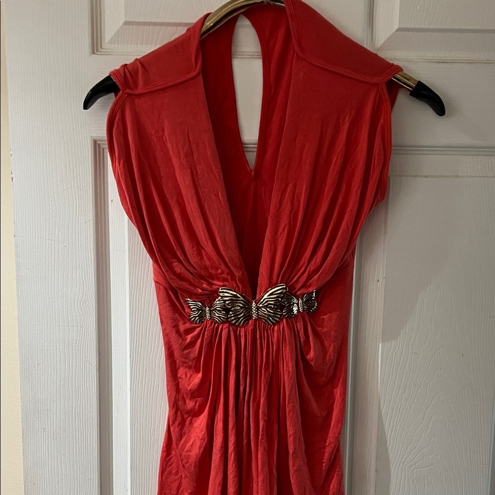 Sky Red Backless top with Gold Detail
